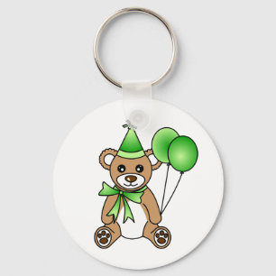 Cute Birthday Teddy Bear - Green Sleutelhanger