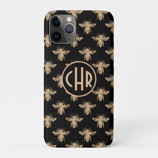 Cute Black and Gold Queen Bee Monogram Case-Mate iPhone Case (Achterkant)