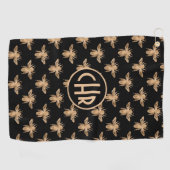 Cute Black and Gold Queen Bee Monogram Golfhanddoek (Horizontaal)