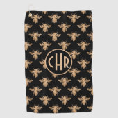 Cute Black and Gold Queen Bee Monogram Golfhanddoek (Voorkant)