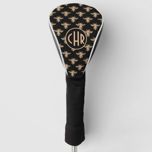 Cute Black and Gold Queen Bee Monogram Golfheadcover (Voorkant)