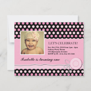 Cute Black and Pink Birthday Party Invitation Kaart