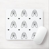 Cute Black and White Basset Hound Heart Pattern Muismat (Met muis)
