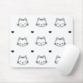 Cute Black and White Cat and Heart Pattern Muismat (Met muis)