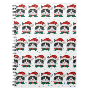 Cute Black and White Cat With Santa Hat Christmas Notitieboek