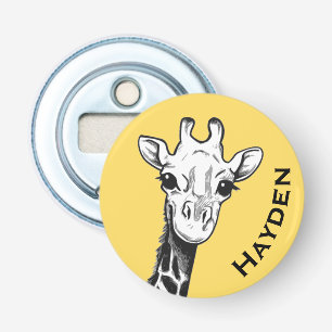 Cute Black and White Giraffe Tekening op maat Button Flesopener