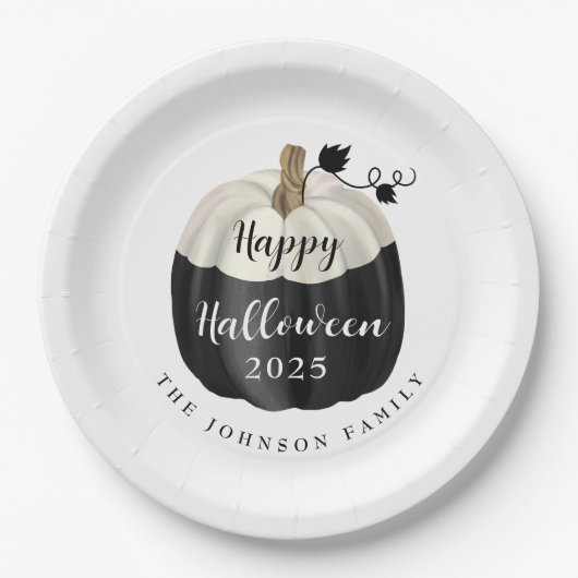 Cute Black and White Pumpkin Happy Halloween 2022 Papieren Bordje (Voorkant)