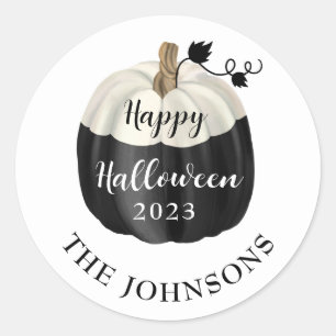Cute Black and White Pumpkin Happy Halloween 2022 Ronde Sticker
