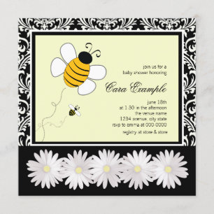 Cute Black and Yellow Bumble Bee Baby shower Kaart