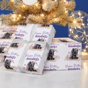 Cute Black Baby Unicorn en Hearts Cadeaupapier
