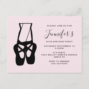 Cute Black Ballet Slippers En Pointe Birthday Uitnodiging Briefkaart