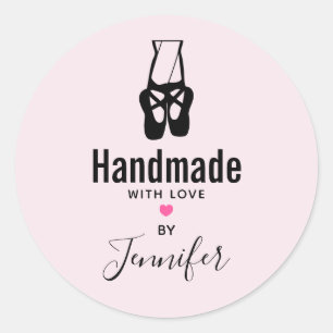 Cute Black Ballet Slippers Handgemaakt met Love Ronde Sticker
