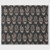 Cute Black Blush Pink Potted Cactus Pattern Cadeaupapier (Vlak)