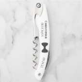 Cute Black Bow Stropdas & Name Best Man Wedding Kurkentrekker (Voorkant)