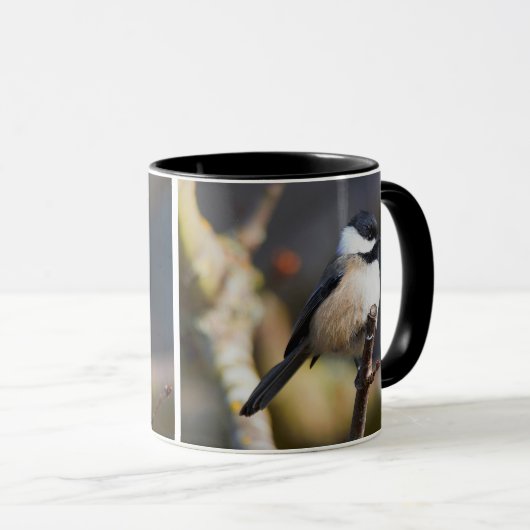 Cute Black Capped Chickadee on Branch Mok (Voorkant rechts)