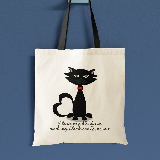 Cute Black Cartoon Chat Maman Nom Sac fourre-tout
