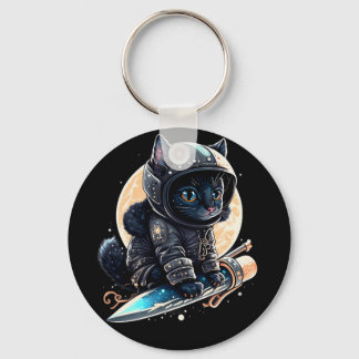 Cute Black Cat Astronaut Sleutelhanger