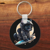 Cute Black Cat Astronaut Sleutelhanger (Voorkant)