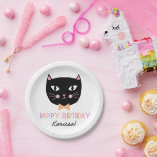 Cute Black Cat Birthday Name Paper Bord