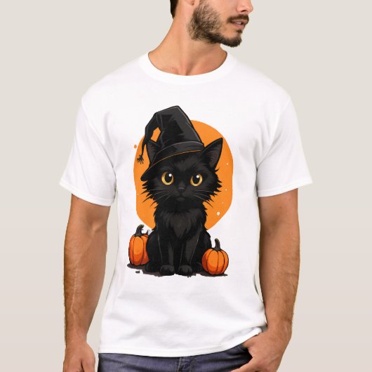 Cute Black Cat Cartoon T-Shirt | Funny Gift for Ca (Voorkant)