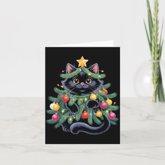 Cute Black Cat Christmas Tree Funny Kitten Lover X Kaart (Voorkant)