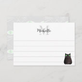 Cute Black Cat Custom Lined Monogram Notitiekaartje (Voorkant / Achterkant)