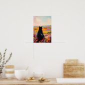 Cute Black Cat Enjoying Nature with Bicycle  Poster (Keuken)