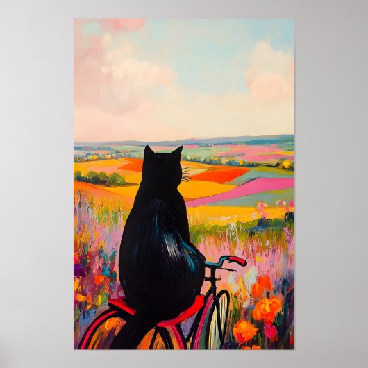 Cute Black Cat Enjoying Nature with Bicycle  Poster (Voorkant)
