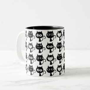 Cute Black Cat Expressions Patroon Tweekleurige Koffiemok