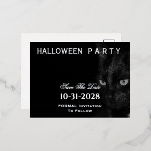 Cute Black Cat Eyes Save the Date Party Halloween Folie Feestdagen Briefkaart