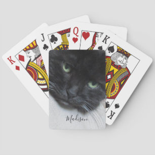 Cute Black Cat Face Fotonaam Pokerkaarten