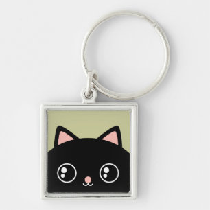 Cute Black Cat Face Kawaii Style Sleutelhanger