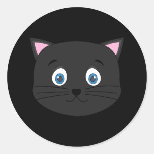 Cute Black Cat Face Ronde Sticker