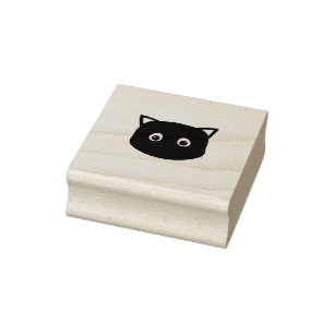 Cute Black Cat Face Rubberstempel