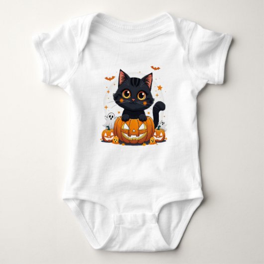 Cute Black Cat Halloween Kawaii Romper (Voorkant)