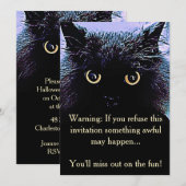Cute Black Cat Halloween Party Invitation Kaart (Voorkant / Achterkant)