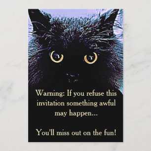Cute Black Cat Halloween Party Invitation Kaart