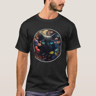 Cute Black Cat Hiding in Spring Flowers Aesthetic  T-shirt