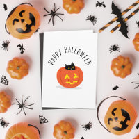 Cute Black Cat in Jack O Lantern Happy Halloween