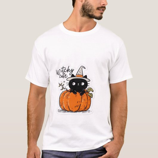 Cute black cat in pumpkin with witch hat Classic T T-shirt (Voorkant)