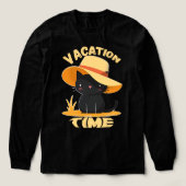 Cute Black Cat in Sun Hat – Vacation Time Tri-Blend Shirt (Voorkant)