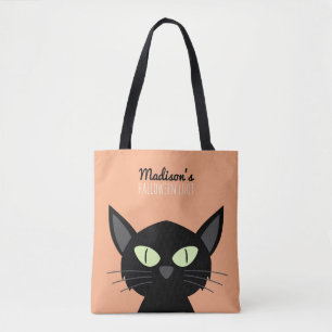 Cute Black Cat Kinder Halloween Tote Bag