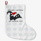 Cute Black Cat Meowy Catmas pet Kerstmis stopping Grote Kerstsok (Voorkant)