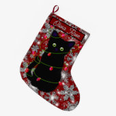 Cute black cat Meowy Christmas sparkling snowflake Grote Kerstsok (Voorkant (Hangend))
