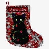 Cute black cat Meowy Christmas sparkling snowflake Grote Kerstsok (Voorkant)