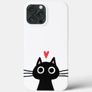 Cute Black Cat met hart iPhone 13 Pro Max Hoesje