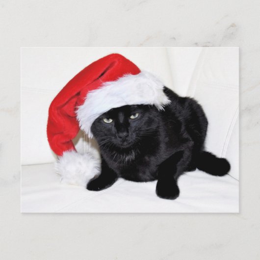 Cute Black Cat met Santa Hat Briefkaart (Voorkant)