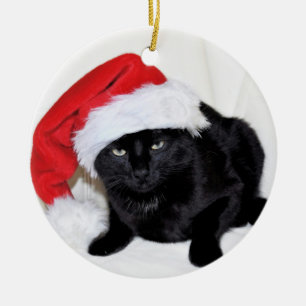 Cute Black Cat met Santa Hat Keramisch Ornament