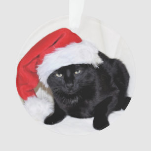 Cute Black Cat met Santa Hat Ornament