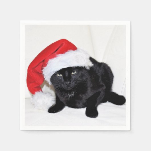 Cute Black Cat met Santa Hat Servet (Voorkant)